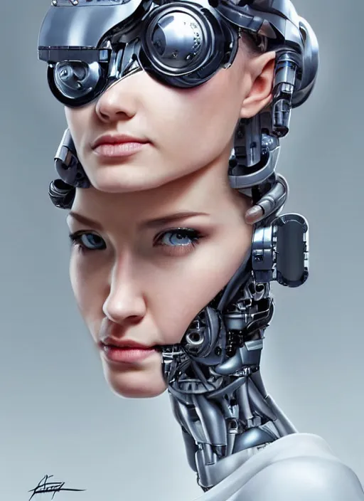 Image similar to portrait of a cyborg woman who turns her head to the ((((((right))))) (left+350) (((((up))))) (((((down))))) by Artgerm,eyes closed , biomechanical, hyper detailled, trending on artstation