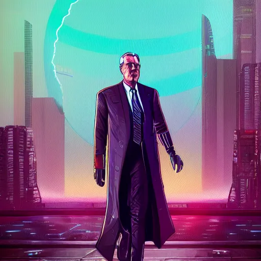 Image similar to cyberpunk franklin delano roosevelt as the leader of a futuristic communist nation, cybernetics, sharp lines, digital, artstation, colored in