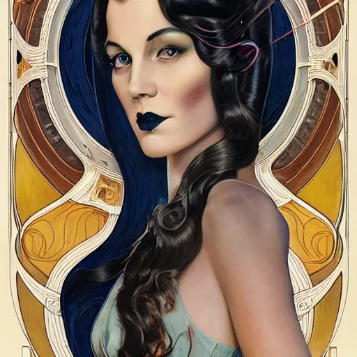 Image similar to an art nouveau, ( streamline moderne ), multi - ethnic and multi - racial portrait in the style of anna dittmann and donato giancola and charles dulac. very large, clear, expressive, and intelligent eyes. symmetrical, centered, ultrasharp focus, dramatic lighting, photorealistic digital matte painting, intricate ultra detailed background.
