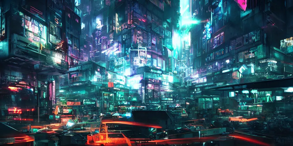 Image similar to cyber town district by liam wong dramatic lighting, cinematic establishing shot, extremely high detail, photorealistic, cinematic lighting