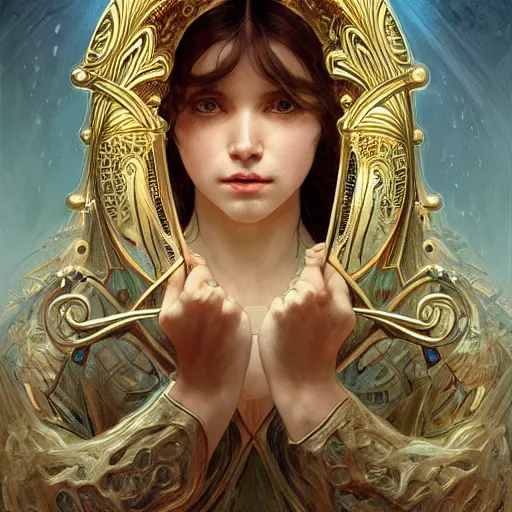 Image similar to a strange harp, d & d, fantasy, intricate, elegant, symmetrical face, highly detailed, digital painting, artstation, concept art, smooth, sharp focus, illustration, art by artgerm and greg rutkowski and alphonse mucha