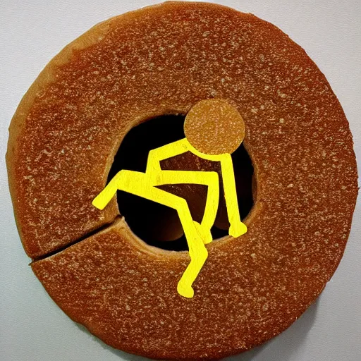 Image similar to stickfigure jumping inside a cheese hole