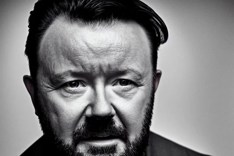 Image similar to an 8 5 mm portrait of ricky gervais as a 1 7 0 0's gangster by gustave baumann, lomography lady grey, ultra realistic, beautiful lighting, dramatic, noise, film