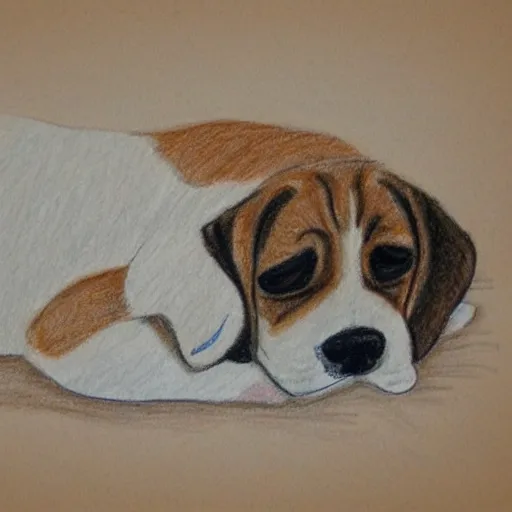 Prompt: a drawing of a sleeping beagle puppy, the nap team captain