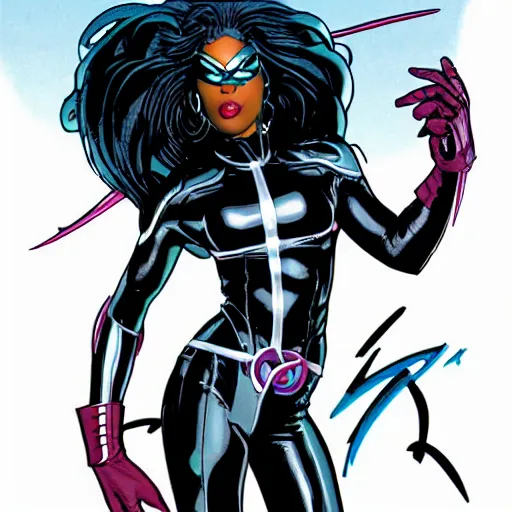 Prompt: aaliyah dana haughton as storm from the x - men, vector image, comic books style, very detailed, by jim lee, by jae lee, by todd mcfarlane, by rob liefeld