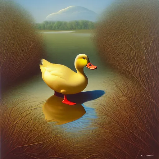 Image similar to a duck on the prowl oil painting vladimir kush