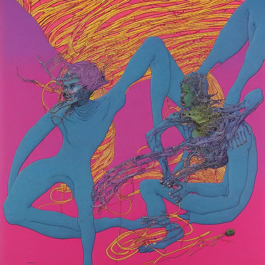 Image similar to ( ( ( ( despair ) ) ) ) by mœbius!!!!!!!!!!!!!!!!!!!!!!!!!!!, overdetailed art, colorful, artistic record jacket design