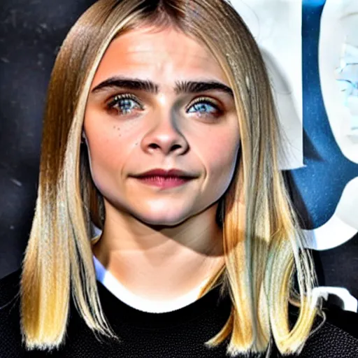 Prompt: Chloë Grace Moretz with Cara Delevingne's eyebrows