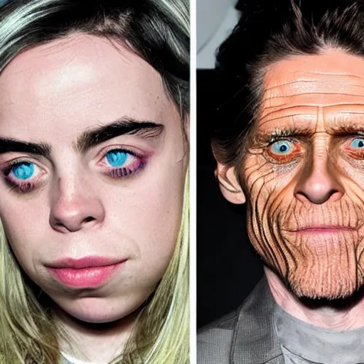 Image similar to billie eilish with willem dafoe face