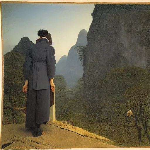 Image similar to a young man in guilin, by caspar david friedrich,