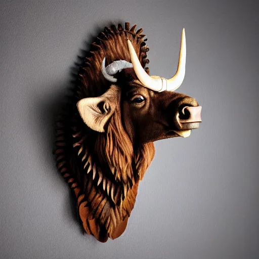 Image similar to hunting trophy bison head nailed to the wall