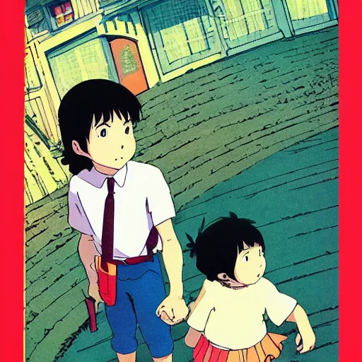 Prompt: adorable portrait in the gritty posterized grainy analog style of studio Ghibli and 1960s americana Comics, HQ 8k scan