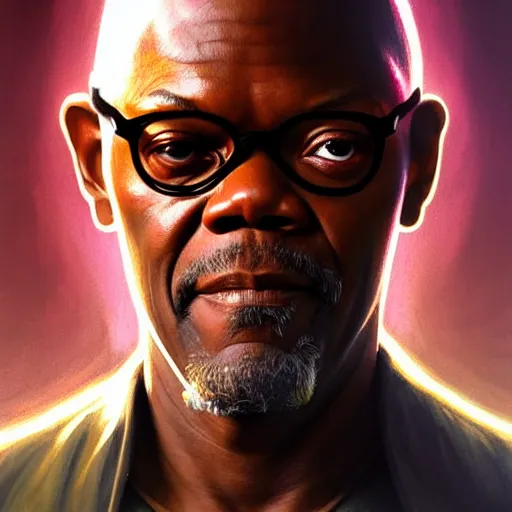 Image similar to Samuel L. Jackson as a fantasy magic man, portrait, sci-fi, amber eyes, face, fantasy, intricate, elegant, highly detailed, digital painting, artstation, concept art, smooth, sharp focus, illustration, art by artgerm and greg rutkowski and alphonse mucha