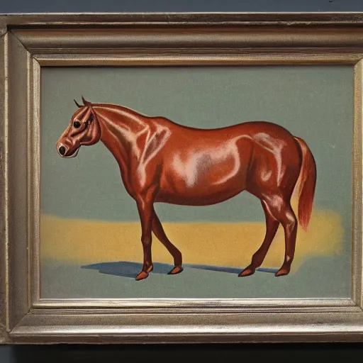 Image similar to vintage 1 9 5 0 s illustration of a horse sitting in baked beans