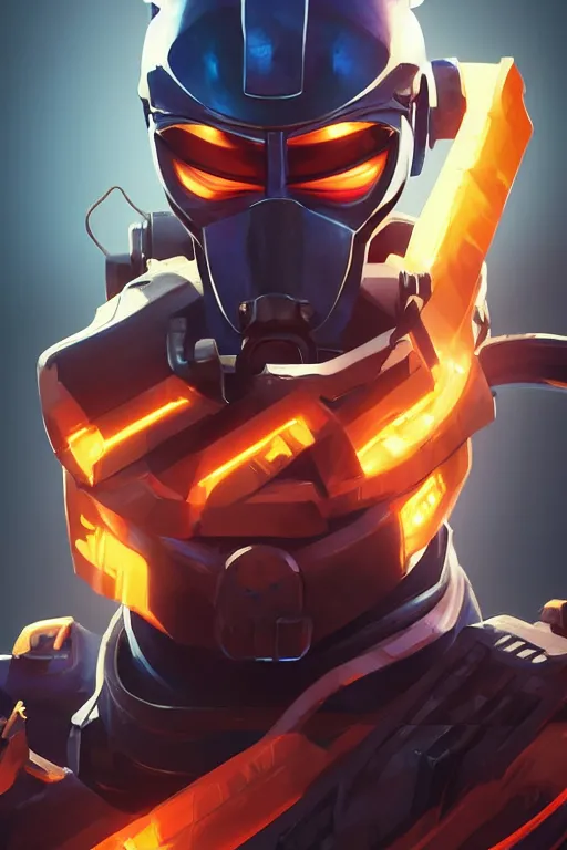 Image similar to epic mask helmet robot ninja portrait stylized as fornite style game design fanart by concept artist gervasio canda, behance hd by jesper ejsing, by rhads, makoto shinkai and lois van baarle, ilya kuvshinov, rossdraws global illumination radiating a glowing aura global illumination ray tracing hdr render in unreal engine 5