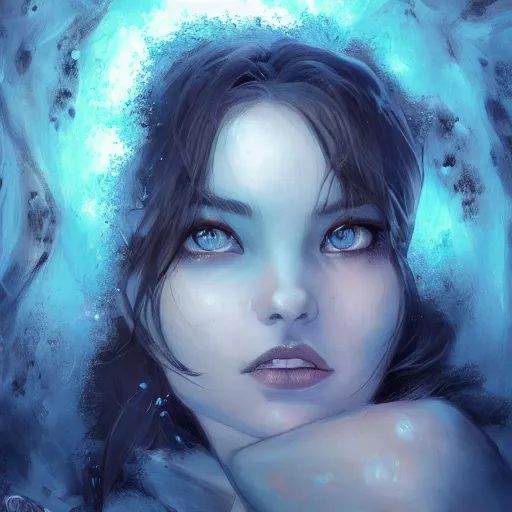 Prompt: Art station concept of a beautiful girls body in a dark cave, compulsion, Hypnosis, hypnotising, hypnotic eyes, light blue eyes, spiral eyes, symmetrical face, by Stanley Artgerm Lau, WLOP, Rossdraws, James Jean, Andrei Riabovitchev, Marc Simonetti, and Sakimichan, trending on artstation