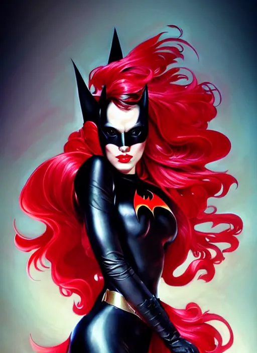 Prompt: glamorous batwoman, seductive eyes and face, elegant, lascivious pose, very detailed face, studio lighting, photorealism, wearing futuristic armor , portrait by Magali Villeneuve and Steve Argyle,Livia Prima,Mucha,dress,fantasy art,beautiful,artstation,trending on artstation,intricate details,alluring,masterpiece