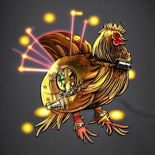 Image similar to anime steam punk chicken with laser beams