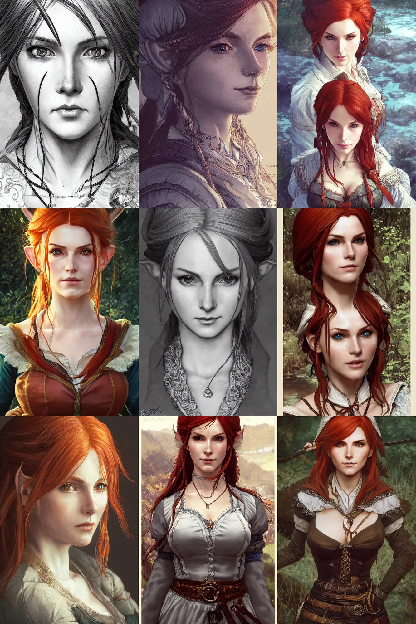 Prompt: alluring highly detailed manga line art portrait of Triss from the Witcher 3 as a young elf girl, very detailed, realistic, by Stanley Artgerm Lau, greg rutkowski, thomas kindkade, alphonse mucha, loish, norman rockwell J.