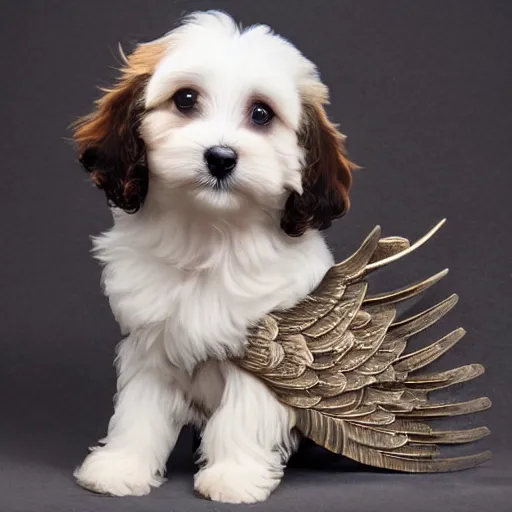 Prompt: havanese puppy with eagle wings, detailed photograph