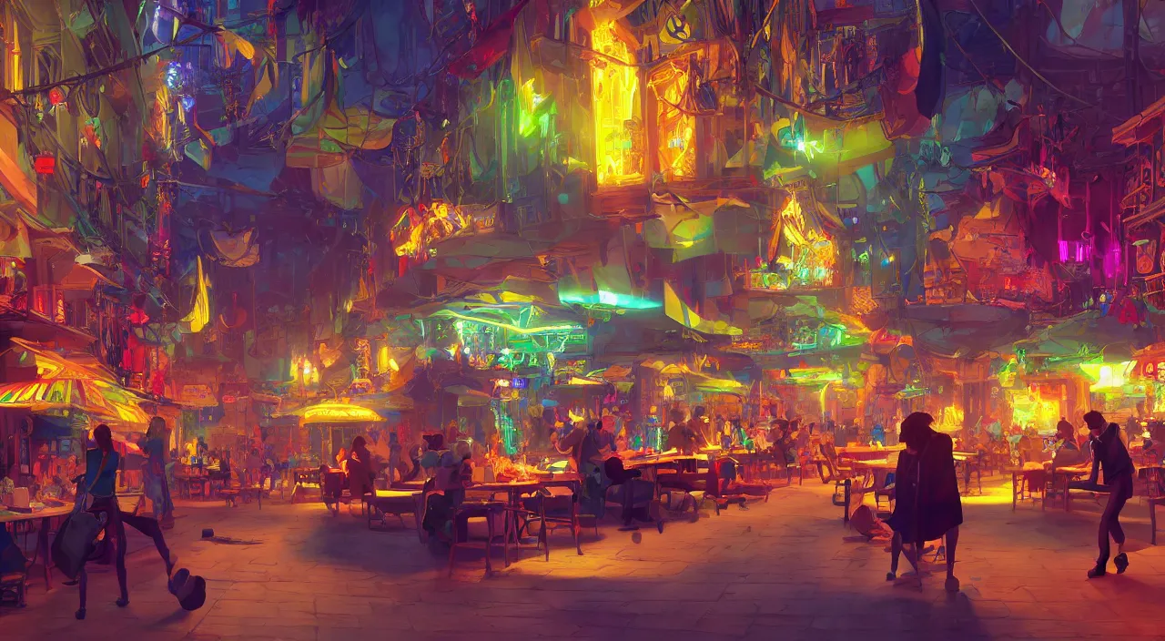 Image similar to bazaar zouk oriantal multicolorful sky shine place mosquet painting stylized digital video game icon global illumination ray tracing 8 k hd resolution, by ilya kuvshinov and cushart krentz and gilleard james