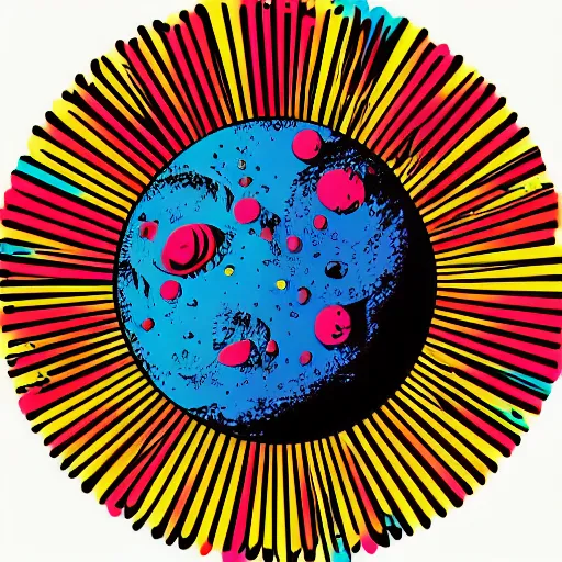 Image similar to 2 planet collapse particle fusion element macro cosmic art by butcher billy, sticker, colorful, illustration, highly detailed, simple, smooth and clean vector curves, no jagged lines, vector art, smooth andy warhol style