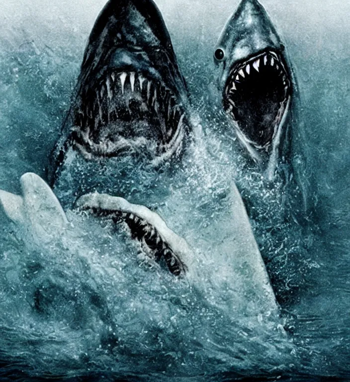 Image similar to a horror movie poster for jaws