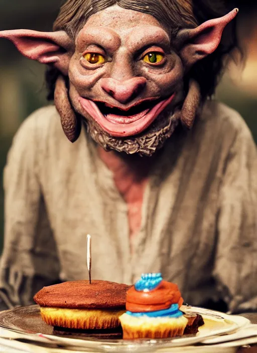 Prompt: closeup face portrait of a medieval goblin eating cakes in the cloisters, depth of field, zeiss lens, detailed, symmetrical, centered, fashion photoshoot, by annie leibovitz and steve mccurry, david lazar, jimmy nelsson, breathtaking, 8 k resolution, extremely detailed, beautiful, establishing shot, artistic, hyperrealistic, beautiful face, octane render