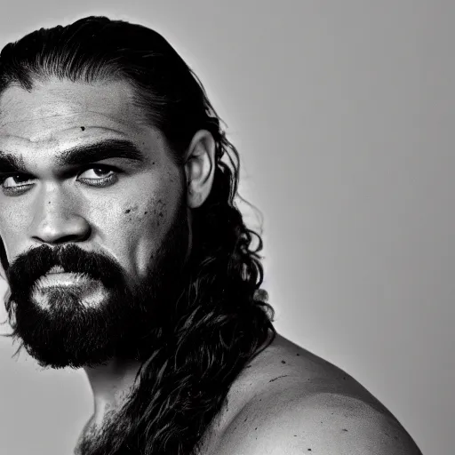 Prompt: portrait of khal drogo from games of thrones, mascular, symmetrical, nikon 3 5 mm photography, ultrarealistic
