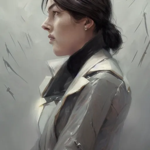 Image similar to portrait of a woman by greg rutkowski, anya solo, black bob hair, tall and slender, star wars expanded universe, wearing a white flying jacket, she is about 2 0 years old, highly detailed portrait, digital painting, artstation, concept art, smooth, sharp foccus ilustration, artstation hq