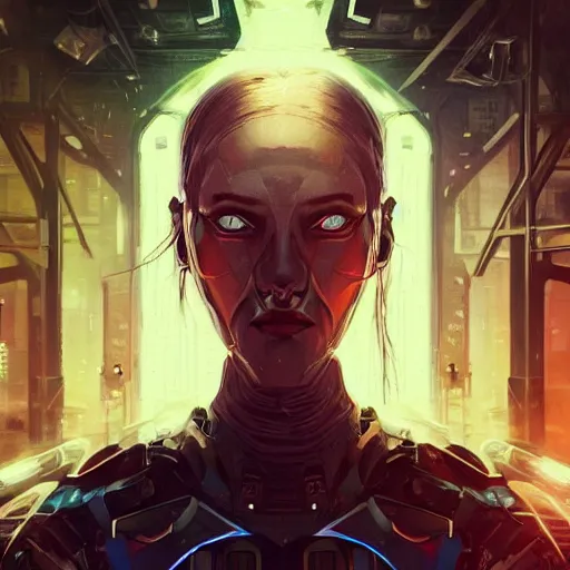 Image similar to it isn't all bad. darkness is where the stars are, set in the future 2 1 5 0, highly detailed face, very intricate, symmetrical, cinematic lighting, award - winning, painted by mandy jurgens, pan futurism, dystopian, bold colors, dark vibes, cyberpunk, groovy vibe, anime aesthetic, featured on artstation