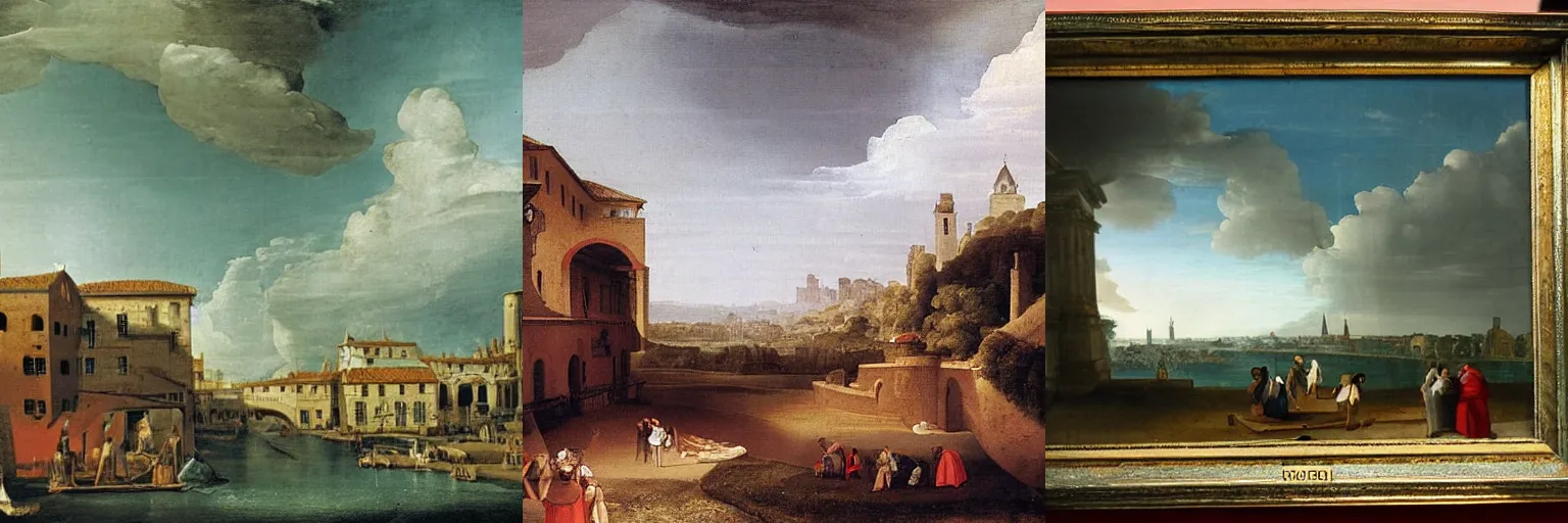 Prompt: A scene with a character in a scenic place by Bernardo Bellotto