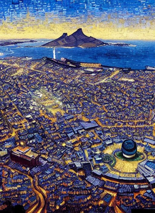 Image similar to hyper realistic cape town city,. painted by vincent van gogh and chiara bautista and norman rockwell and greg rutkowski weta studio, and lucasfilm