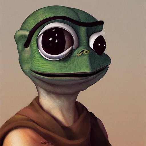 Image similar to portrait of the real life pepe the frog meme, expressive pose, futuristic, highly detailed, digital painting, artstation, concept art, smooth, sharp focus, dramatic light, studio light, by Artemisia Gentileschi