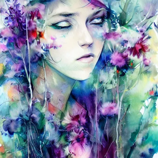 Prompt: watercolor garden by anna dittmann, by agnes cecile, by william turner