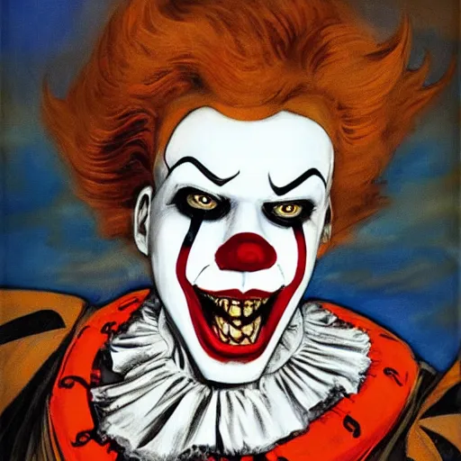 Image similar to portrait of pennywise mixed with batman by abbey edwin austin