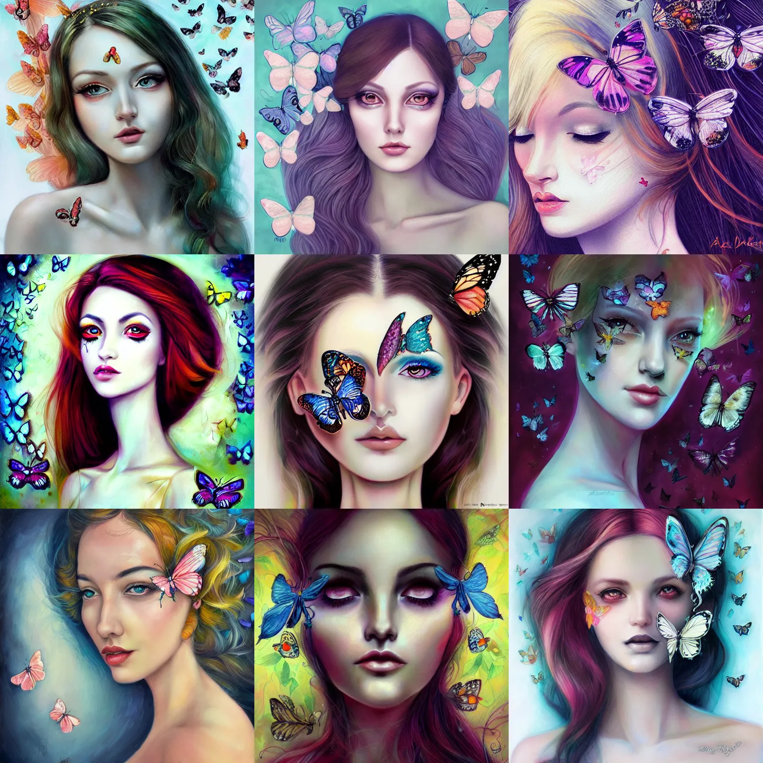 Prompt: woman face portrait with butterflies inspired by anna dittmann