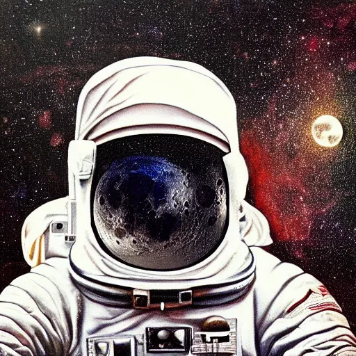 Prompt: paint of a lunar bored ape astronaut, art by damien gilley, optical illusion, surrealism, modern art, 8 k resolution, artwork beautiful