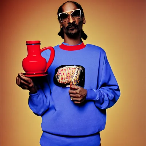 Image similar to Snoop Dogg holding a Teapot for a 1990s sitcom tv show, Studio Photograph, portrait, C 12.0