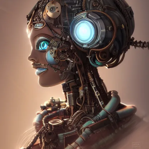 Image similar to portrait painting of a steampunk cyborg robot princess, ultra realistic, concept art, studio ghibli, intricate details, eerie highly detailed