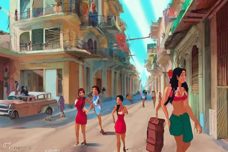 Image similar to concept art, cuban women in havana, digital anime art, good lighting,