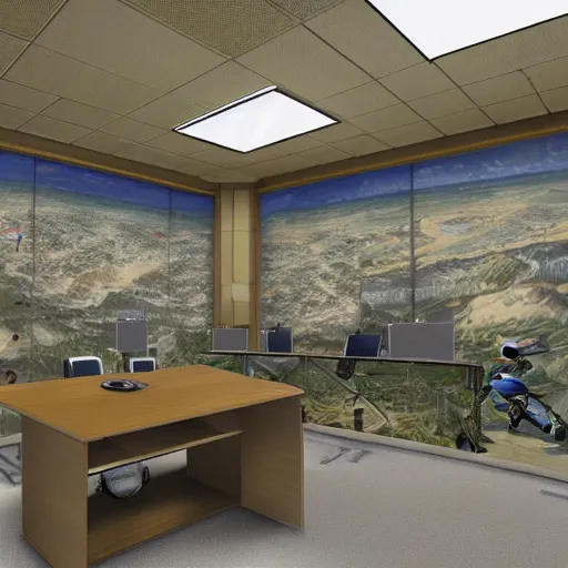 Prompt: interior of military command center, photorealistic, highly detailed