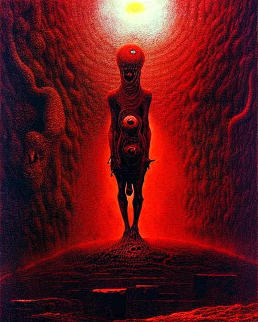 Image similar to hellish planet with everything made of skin and blood drawn by beksinski, high definition, lovecraftian