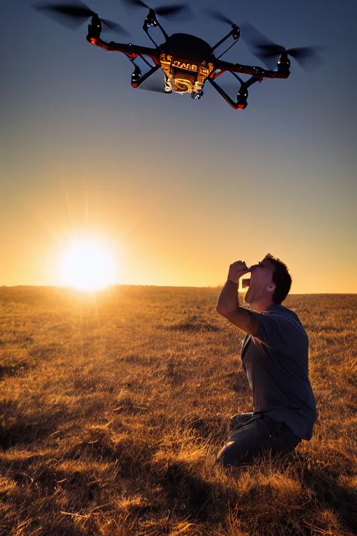 Image similar to a photograph of a man unhinging his jaw to eat the sun, 4 k image, golden hour, sigma lens, sourced by nasa, drone photograph, real, scary