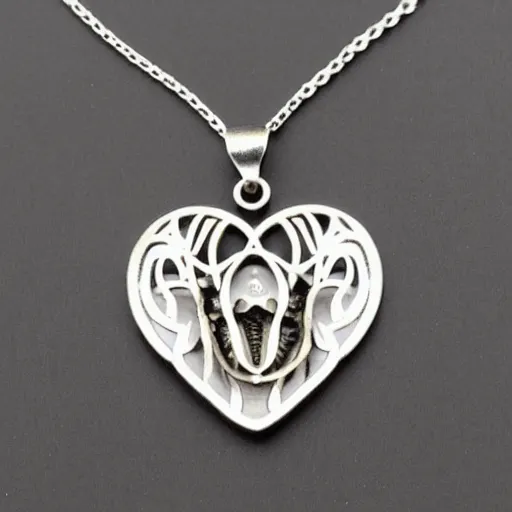 Prompt: bleading heart artnouveau necklace made of scary 🐰