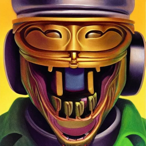 Prompt: beautiful lifelike painting of mf doom is monster zero, hyperreal detailed facial features and uv lighting, art by ed roth and basil wolverton