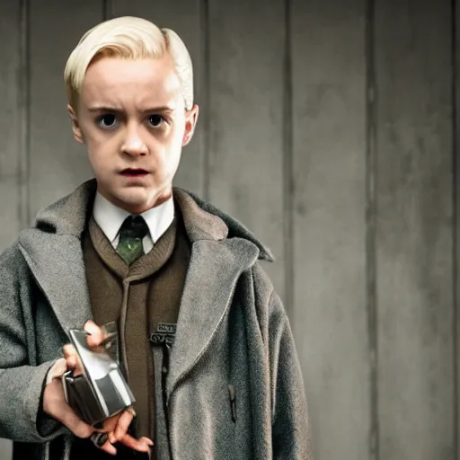 Image similar to Draco Malfoy as One from Stranger Things, high resolution photo