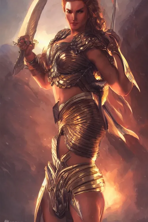 Image similar to amazon valkyrie athena, d & d, fantasy, portrait, highly detailed, headshot, digital painting, trending on artstation, concept art, sharp focus, illustration, art by artgerm and greg rutkowski and magali villeneuve