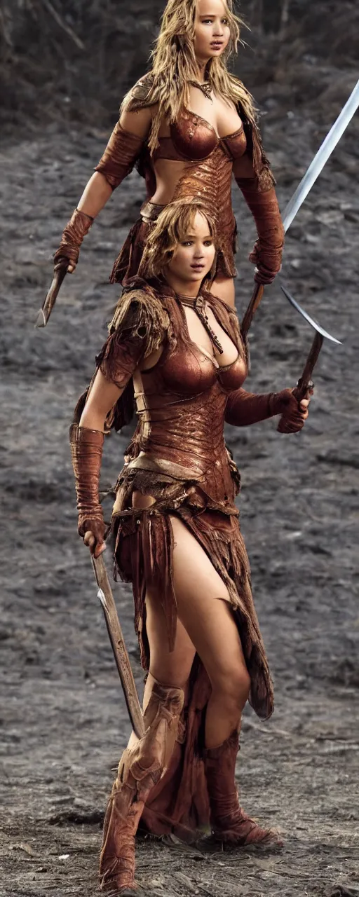 Image similar to Jennifer Lawrence as Lina the Slayer, full body shot