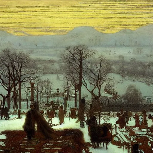 Prompt: mystic winter landscape, cyberpunk by lawrence alma - tadema